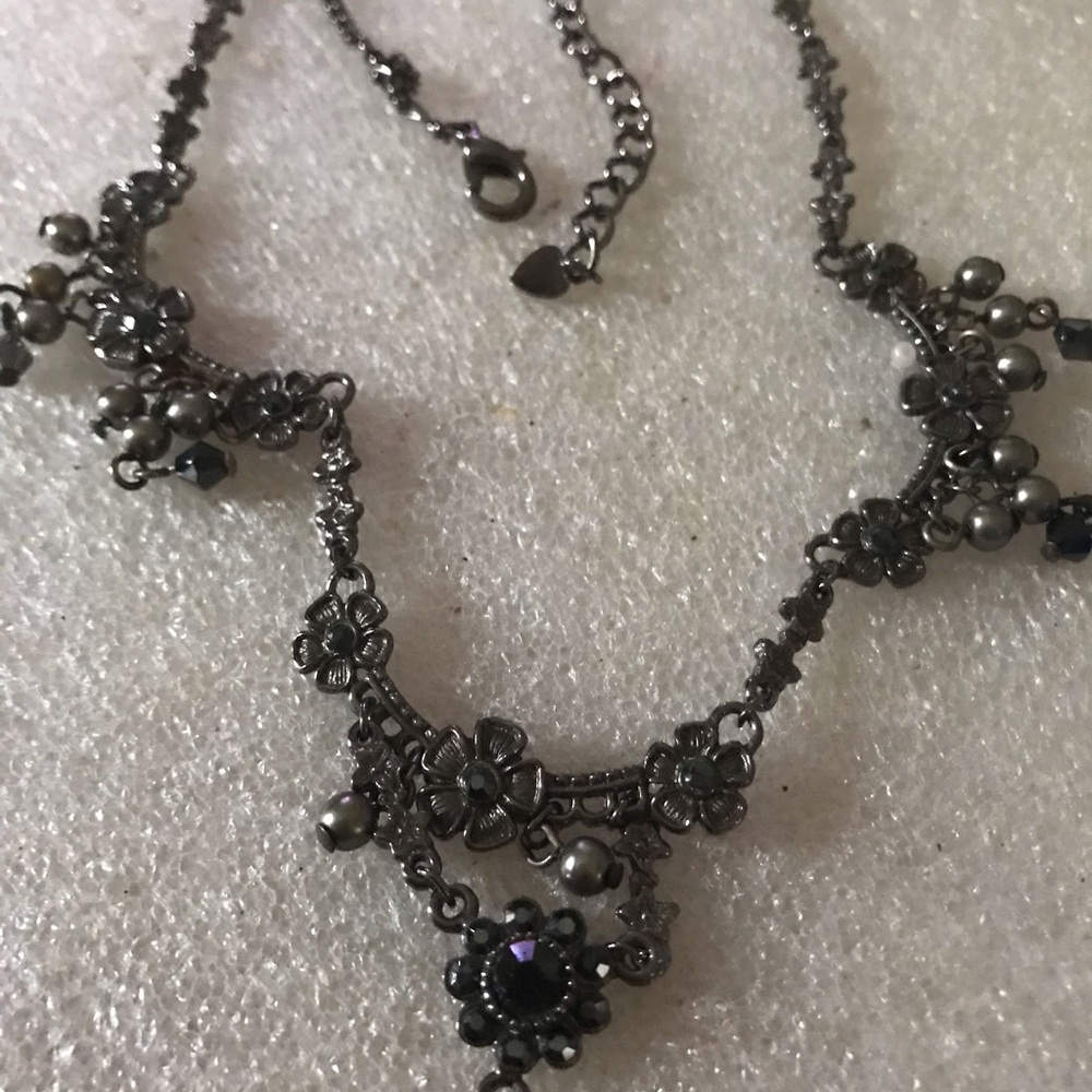 Gunmetal Floral Pendant Necklace - Women Jewelry